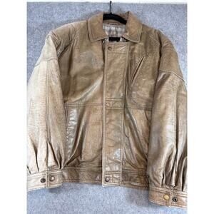 Vintage 90s Kings Road Leather Bomber Jacket Toddler Boys 4T Brown Snap Zip Up